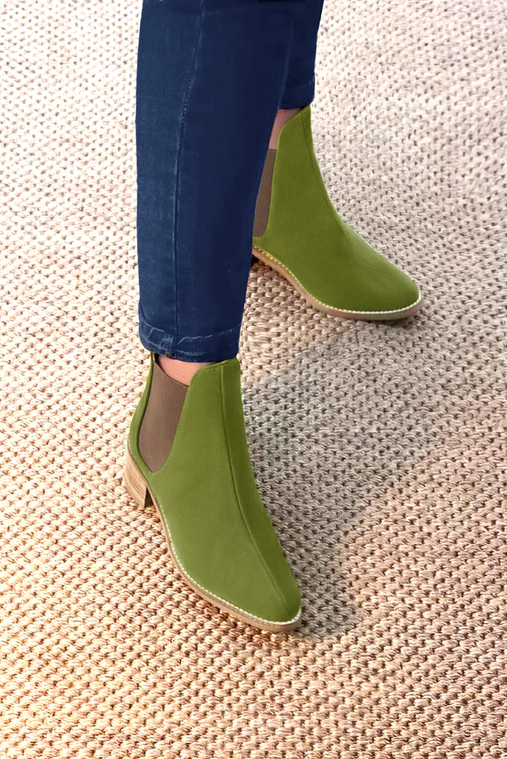 French elegance and refinement for these pistachio green and taupe brown dress booties, with elastics on the sides, 
                available in many subtle leather and colour combinations. This charming casual ankle boot will do you a lot of favours.
Easy to put on thanks to its side elastics, it will entertain your steps.
Personalise it or not, with your own colours and materials on the "My favourites" page.  
                Matching clutches for parties, ceremonies and weddings.   
                You can customize these ankle boots with elastics to perfectly match your tastes or needs, and have a unique model.  
                Choice of leathers, colours, knots and heels. 
                Wide range of materials and shades carefully chosen.  
                Rich collection of flat, low, mid and high heels.  
                Small and large shoe sizes - Florence KOOIJMAN